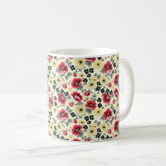 Caneca De Café Elegante Fofo Sofisticado Chique Romântico Floral (Frente Esquerda)