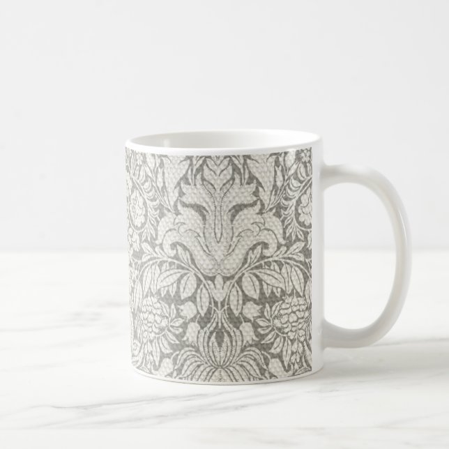 Caneca De Café elegante formal brocado de renda damasco branco (Direita)