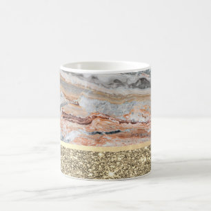Caneca De Café Elegante Glitter Dourado Brilhante Pedra de Mármor