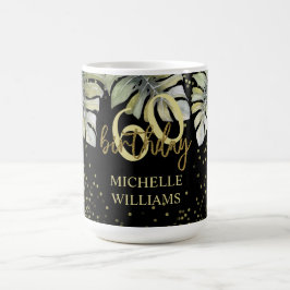 Caneca De Café Elegante Glitter Dourado Palma Caligrafia Aniversá