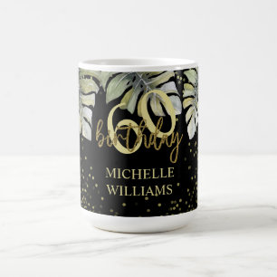 Caneca De Café Elegante Glitter Dourado Palma Caligrafia Aniversá