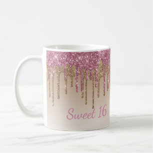Caneca De Café Elegante Glitter Sweet 16 Glam Script Ombré Spark