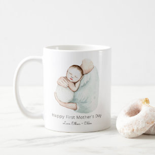 Caneca De Café Elegante Happy First Dia de as mães Cute Watercolo