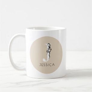 Caneca De Café Elegante Inicial Marrom Monograma Chic Feminino Jo