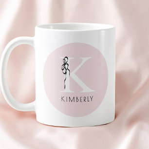 Caneca De Café Elegante Inicial Rosa Feminino Laço Monograma