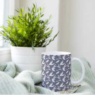 Caneca De Café Elegante Leafy Cinza Botânica Moderna