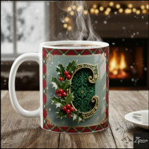 Elegante Letra Inicial de Natal em Ouro com Azevin
