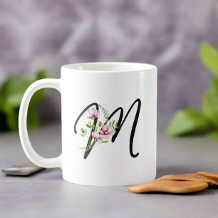 Caneca De Café Elegante - Letra "M" Girly Floral