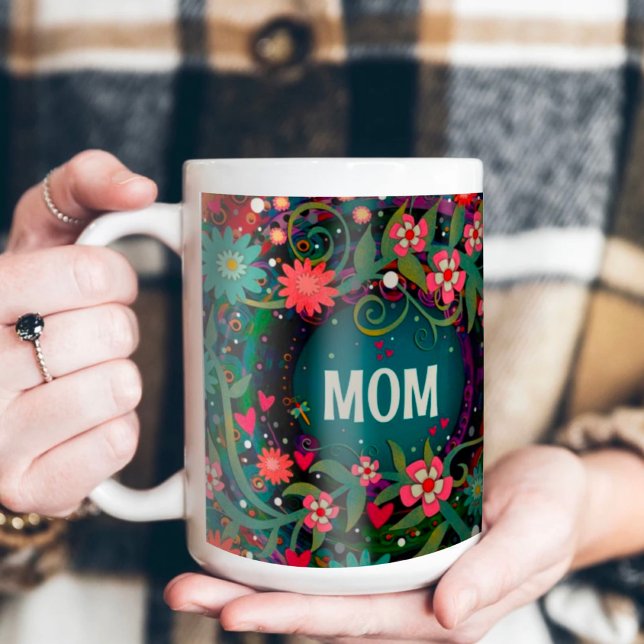 Caneca De Café Elegante Mãe Rosa, Inspiração Floral Verde (Criador carregado)