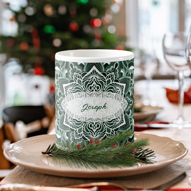 Caneca De Café Elegante Mandala Mug Verde (Criador carregado)