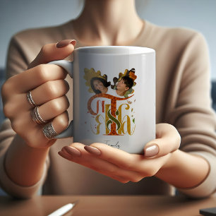 Caneca De Café Elegante Manuscrito Agradecimentos Fotos Folhagem