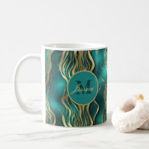 Caneca De Café Elegante Marble Beige Turquoise Blue Teal Monogram