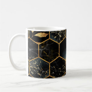Caneca De Café Elegante Marble & Dourado: Textura de Hexágono do