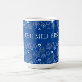 Caneca De Café Elegante Menorá Azul do Hanukkah Padrão de Feriado