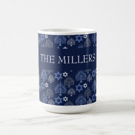 Caneca De Café Elegante Menorá Azul do Hanukkah Padrão de Feriado