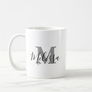 Caneca De Café Elegante Minimalista Preto e Branco Chic Personali