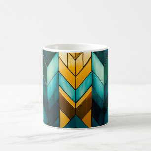 Caneca De Café Elegante Moderno Abstrato Dourado Verde-Geométrico
