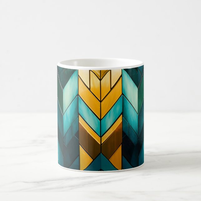 Caneca De Café Elegante Moderno Abstrato Dourado Verde-Geométrico (Centro)