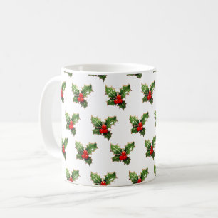 Caneca De Café Elegante Moderno Festivo Holly Padrão de Natal