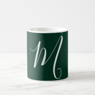 Caneca De Café Elegante Moderno Plano Verde Escuro Monograma de N