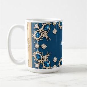 Caneca De Café Elegante Moldura Dourada Adornada Com Pedras Preci
