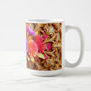 Caneca De Café Elegante Moldura Ornamentada a Ouro com flores