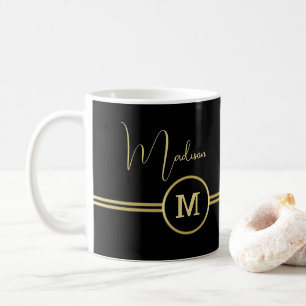 Caneca De Café Elegante Monograma de Assinatura em Ouro sobre Pre