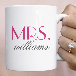 Caneca De Café Elegante Monograma de Senhora de Rosa Quente para 