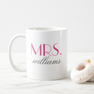 Caneca De Café Elegante Monograma de Senhora de Rosa Quente para 