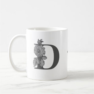 Caneca De Café Elegante Monograma Inicial D Peônia Prateada Seu N