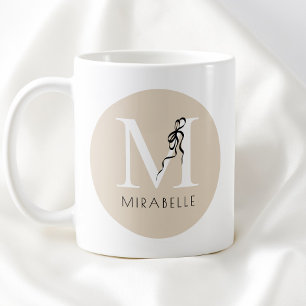 Caneca De Café Elegante Monograma Inicial Fofo Chic de Arco Preto
