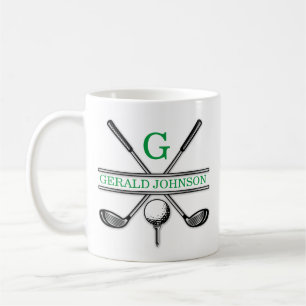 Caneca De Café Elegante Monograma Mínimo de Golfe Personalizado C