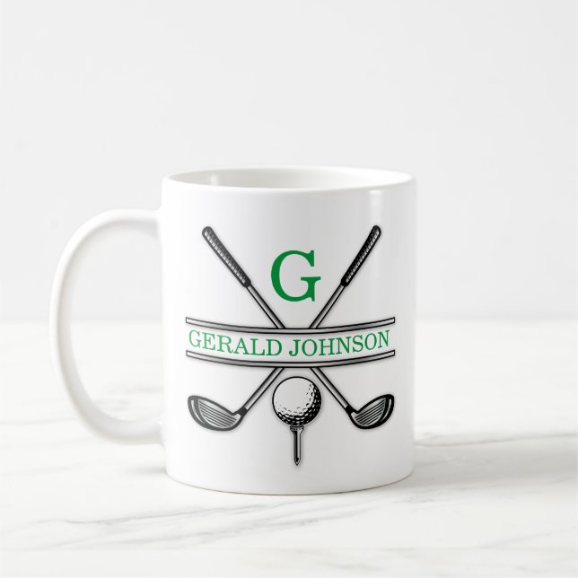 Caneca De Café Elegante Monograma Mínimo de Golfe Personalizado C (Esquerda)