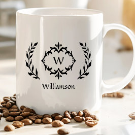 Caneca De Café Elegante Monograma Moderno de Grinalda de Louro Te