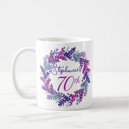 Caneca De Café Elegante Monograma Rosa e 70 Roxo Aniversário
