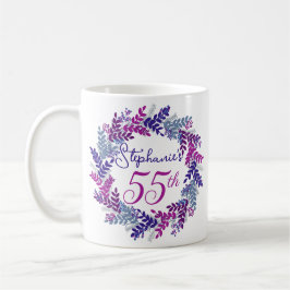 Caneca De Café Elegante Monograma Rosa e Púrpura 55.o Aniversário