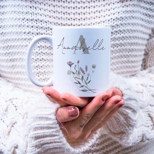 Caneca De Café Elegante Monograma (Vidraça de flor selvagem)