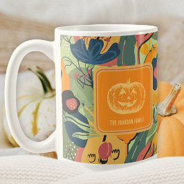 Caneca De Café Elegante Mostarda Verde Sage Abóbora Floral Outono