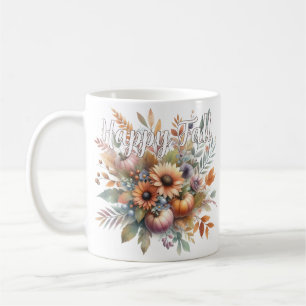 Caneca De Café Elegante Motivo de Buquê de Flores de Abóbora de O