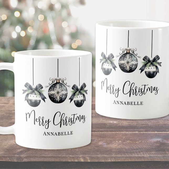 Caneca De Café Elegante Natal Branco Negro (Elegant Black White Christmas Coffee Mug)