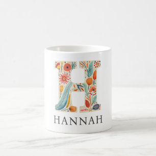 Caneca De Café Elegante Natureza Floral Carta H Nome Personalizad