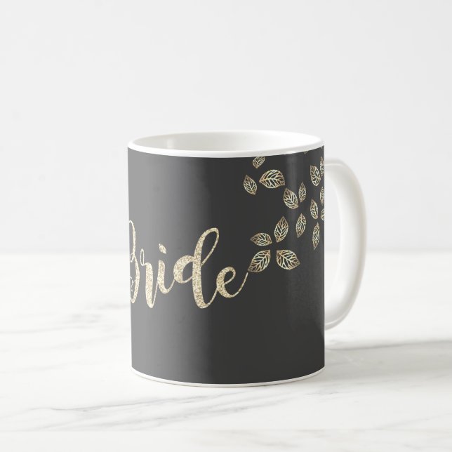 Caneca De Café Elegante Noiva Folhas de Ouro (Frente Esquerda)