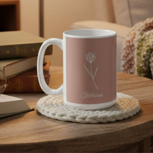Caneca De Café Elegante Nome de Flor em Rosa Po dusty Simples