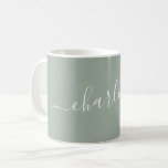 Caneca De Café Elegante Nome Personalizado Moderno em Script Sage<br><div class="desc">Caneca de Café com Nome Personalizado em Script Elegante em Verde Sage Poeirento</div>