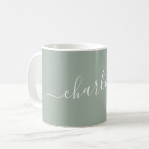 Caneca De Café Elegante Nome Personalizado Moderno em Script Sage