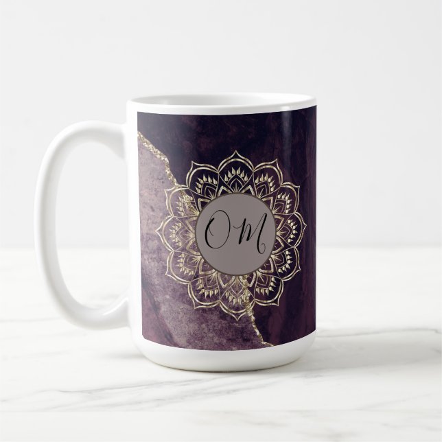 Caneca De Café Elegante OM Mandala sobre a Agata Marble (Esquerda)