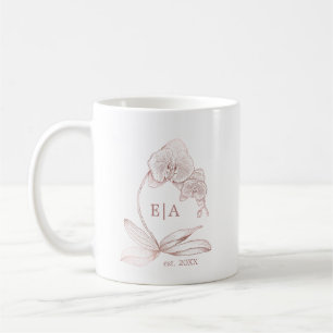Caneca De Café Elegante Orquídea Monograma de Casamento em Rosa P