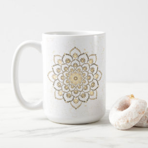 Caneca De Café Elegante Ouro e Mandala Branca