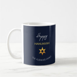 Caneca De Café Elegante Ouro Feliz Hanukkah David Star