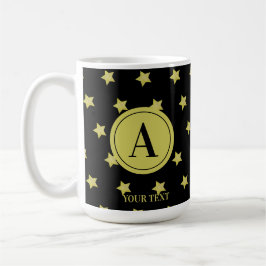 Caneca De Café Elegante Padrão de Estrela Monograma em Ouro e Pre